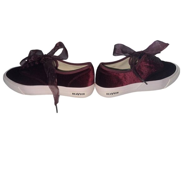 SeaVees Legend Burgundy Cherry Velvet Sneakers J Crew Ribbon Laces Size 9.5 - Picture 2 of 11